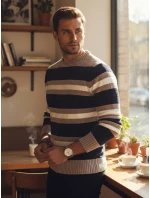 Pánský pruhovaný tmavě modrý svetr FashionStreet WX2263