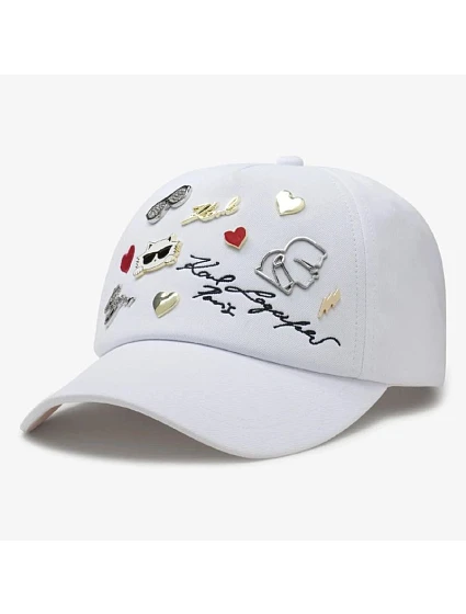 Kšiltovka Karl Lagerfeld Charms Pins Strapback, bílá – L4WH7608 Kšiltovka Karl Lagerfeld Charms Pins Strapback, bílá – L4WH7608