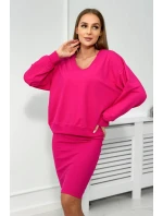Souprava halenka + pruhované šaty fuchsiová