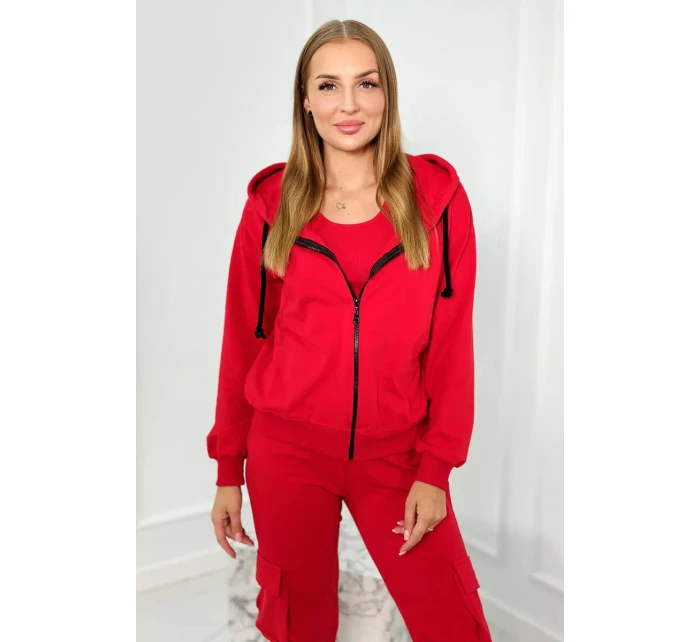 Set 3 v 1 mikina + top + kalhoty červený