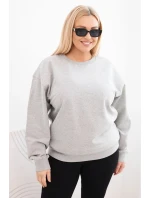 Dámská mikina Plus Size bavlněná basic s kulatým výstřihem šedá