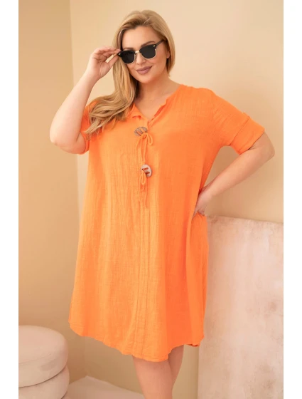 Dámské bavlněné šaty Plus Size s vázáním u výstřihu oranžová