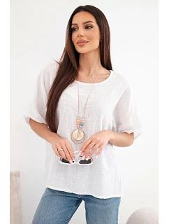 Dámská bavlněná oversize halenka s krátkým rukávem bílá