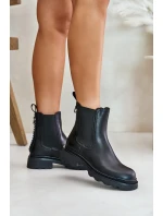 Kožené Botky Chelsea S Dekorativním Řetězem Zateplené D&A JC42-86 Černé Kožené Botky Chelsea S Dekorativním Řetězem Zateplené D&A JC42-86 Černé