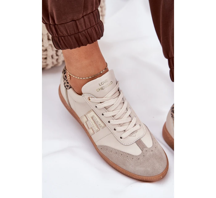 Kožené Sportovní Boty Tenisky Dámské Panterka model 21686778 Béžové - CheBello Kožené Sportovní Boty Tenisky Dámské Panterka model 21686778 Béžové - CheBello