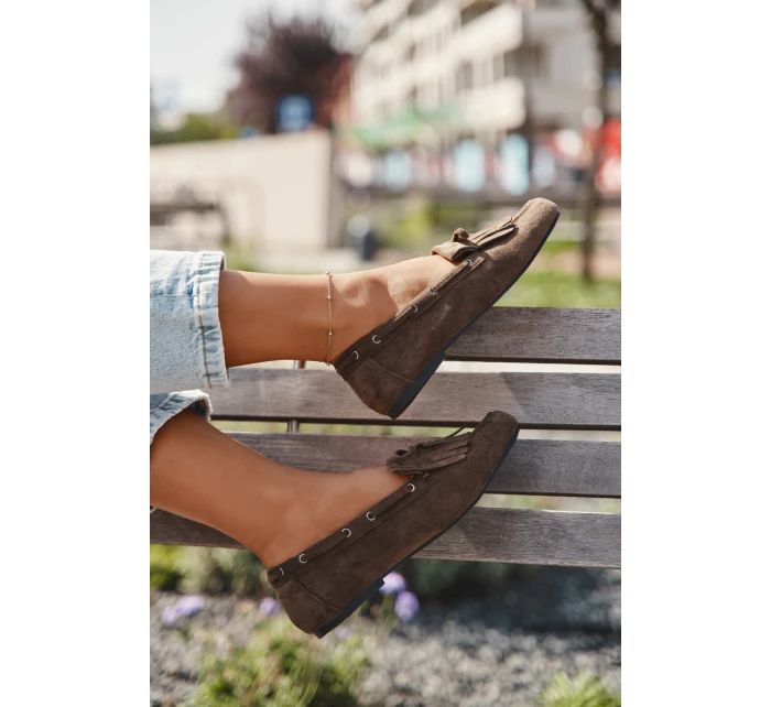 Dámské s třásněmi a mašlí tmavě zelené model 21709124 - Boto Dámské s třásněmi a mašlí tmavě zelené model 21709124 - Boto