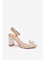 Průhledné sandály na sloupku s krystaly D&A MR52-239 zlaté