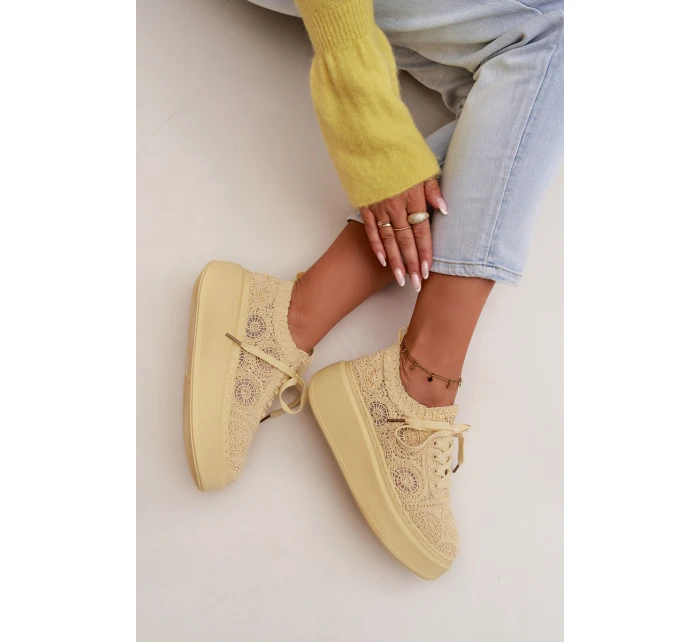 Pletené dámské tenisky na platformě Žluté Evalora