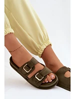 Dámské pantofle se zlatými sponami tmavě zelené Pelorin