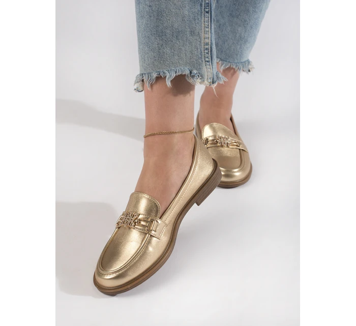 Klasické dámské mokasíny zlaté na plochém podpatku Klasické dámské mokasíny zlaté na plochém podpatku