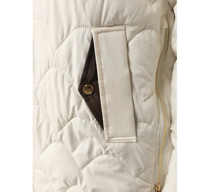 Dámská prošívaná přechodná bunda s odepínací kapucí ecru TY5624