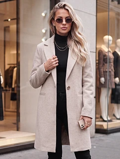 Dámský klasický jednořadý kabát v světle béžové barvě FashionStreet NY0819