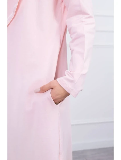 Dlouhý kabát s kapucí světle pudrově růžový