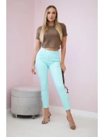 Barevné džínové kalhoty s mátovou mašlí