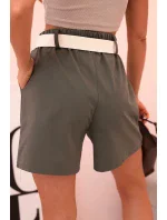 Dámské šortky s vysokým pasem a páskem khaki