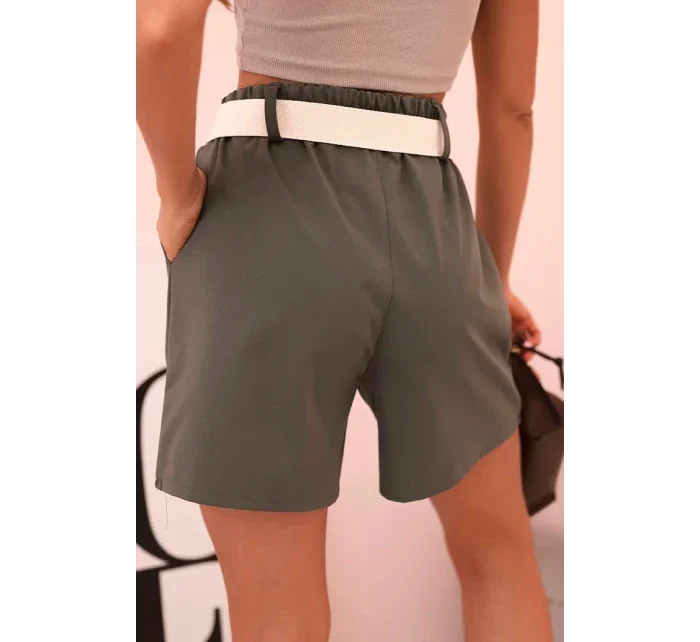 Dámské šortky s vysokým pasem a páskem khaki