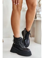 Zateplené kožené botky s masivní podrážkou model 21673861 černé - Goe