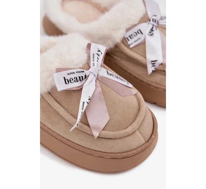 Dámské pantofle s kožíškem a mašlí Fenella – béžové Dámské pantofle s kožíškem a mašlí Fenella – béžové