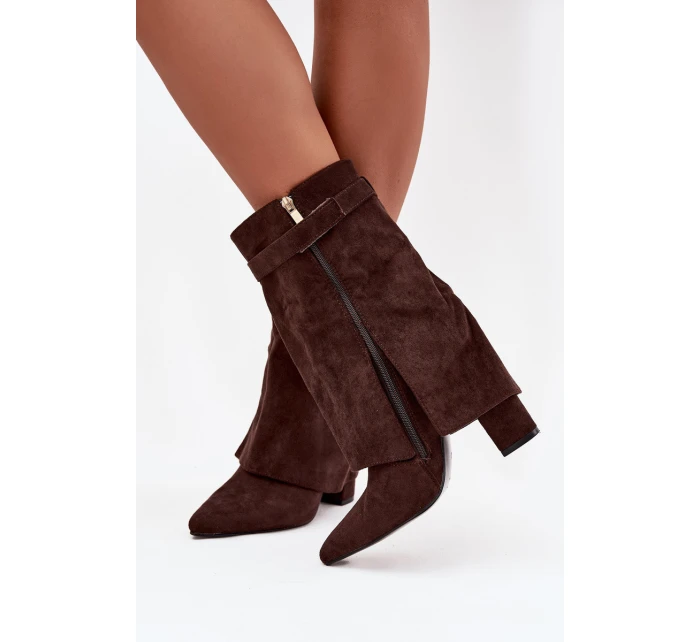 Dámské zateplené kotníkové boty na podpatku s ozdobným páskem Luvielle – čokoládové Dámské zateplené kotníkové boty na podpatku s ozdobným páskem Luvielle – čokoládové
