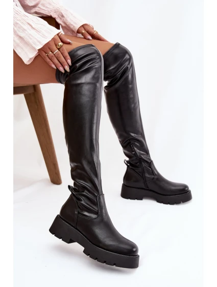 Dámské kozačky nad kolena s cyrkoniemi Rivessa – černé Dámské kozačky nad kolena s cyrkoniemi Rivessa – černé