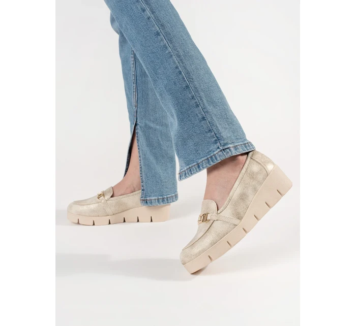 Luxusní  mokasíny zlaté dámské na klínku