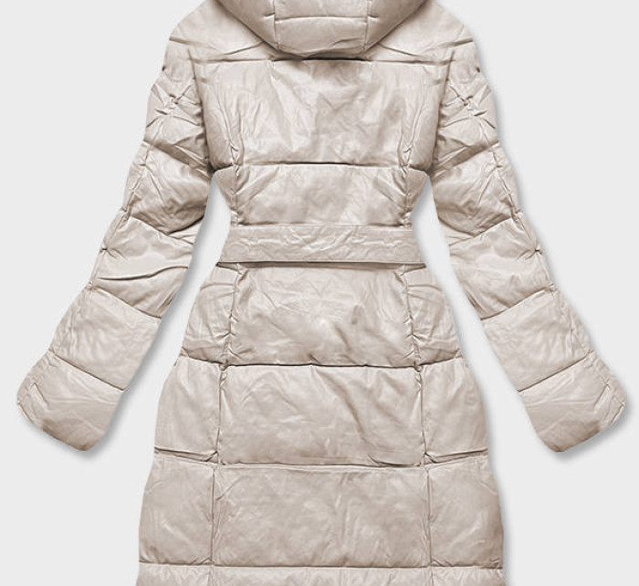 Béžová dámská bunda s kožešinovým límcem (AG6-28)