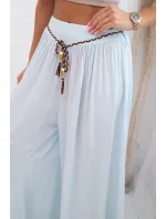 Dámské kalhoty z viskózy se širokými nohavicemi modrý