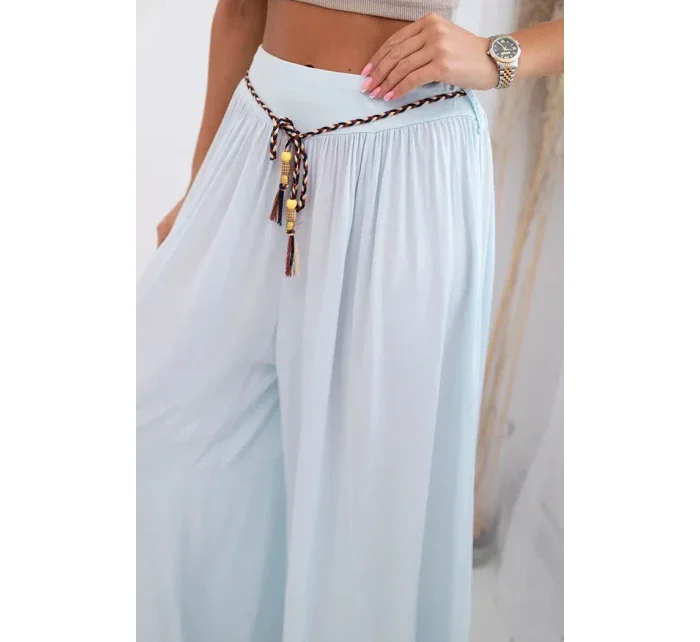 Dámské kalhoty z viskózy se širokými nohavicemi modrý