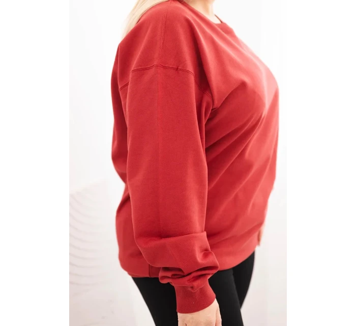 Dámská mikina s model 21723029 designem Plus Size bavlněná basic s kulatým výstřihem bordó - K-Fashion
