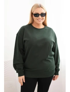 Dámská mikina Plus Size bavlněná basic s kulatým výstřihem tmavě zelená