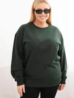 Dámská mikina Plus Size bavlněná basic s kulatým výstřihem tmavě zelená