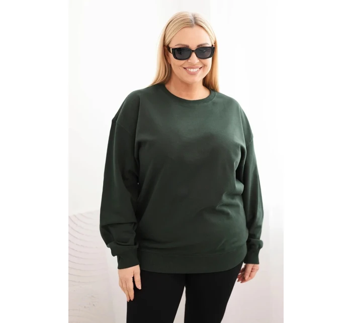 Dámská mikina Plus Size bavlněná basic s kulatým výstřihem tmavě zelená