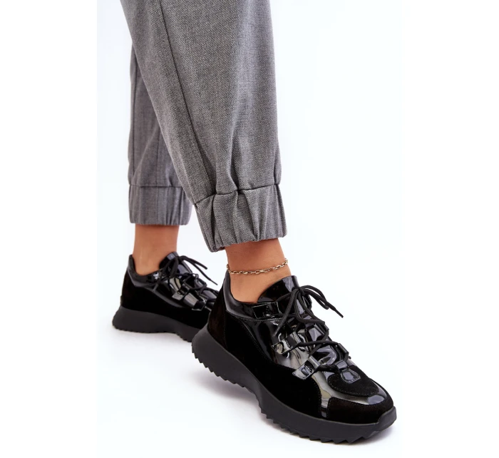 Kožené lakované dámské sportovní boty M01/2 Zazoo Černé