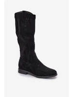 Kozačky S  Na Plochém Podpatku  Černé model 21685040 - S.Barski