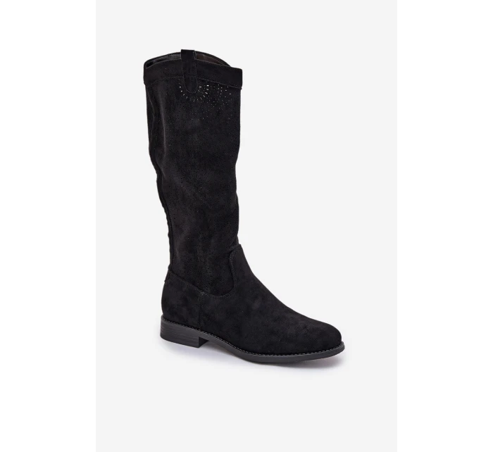 Kozačky S  Na Plochém Podpatku  Černé model 21685040 - S.Barski