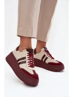 Kožené dámské tenisky na platformě Zazoo 3775 béžovo-bordó