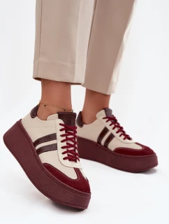 Kožené dámské tenisky na platformě Zazoo 3775 béžovo-bordó