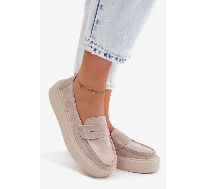 Mokasiny z přírodního semiše na platformě Vinceza Béžové