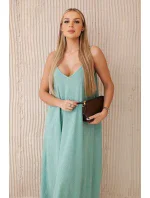 Mušelínové šaty na ramínka tmavá máta