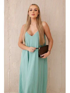 Mušelínové šaty na ramínka tmavá máta