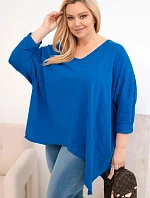 Dámská bavlněná blůza Plus Size s asymetrickým lemem a výstřihem do V chabrová