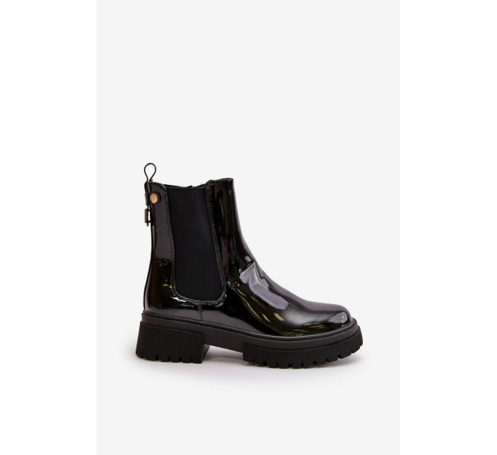 Lakové boty s zipem na kotníku černé Groesta
