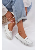 Plné Kožené Mokasíny S Dekorací model 21686028 Bílé - S.Barski Plné Kožené Mokasíny S Dekorací model 21686028 Bílé - S.Barski