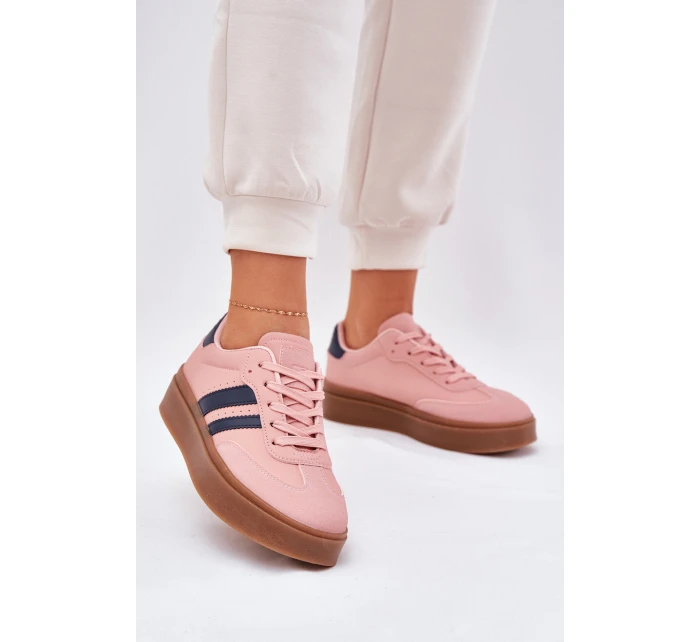 Dámské tenisky na platformě z eko kůže růžové model 21689173 - EVENTO