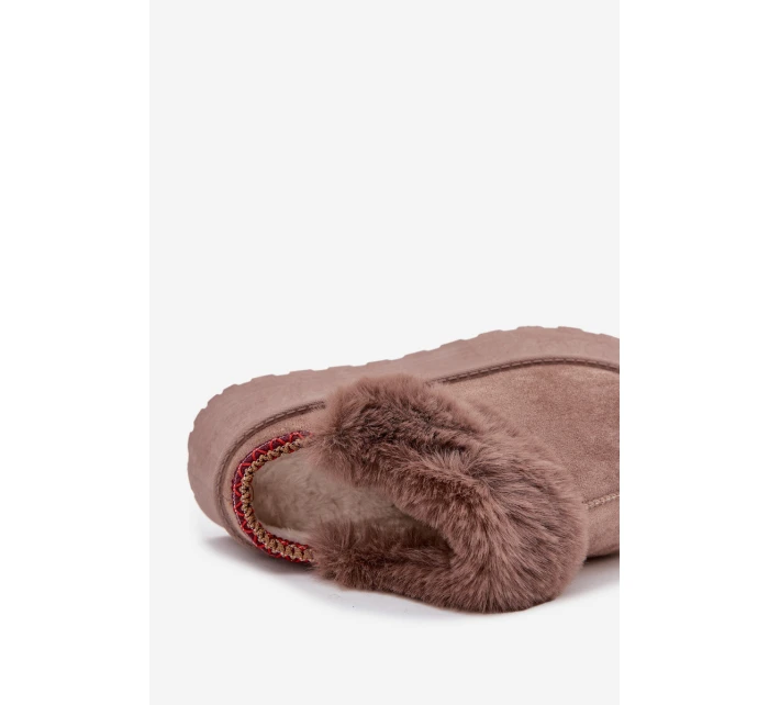 Dámské sněhule na platformě s kožešinou a výšivkou tmavě béžové Querina Dámské sněhule na platformě s kožešinou a výšivkou tmavě béžové Querina