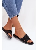 Dámské ploché sandály s pásky Eko semiš Černé model 21943346 - Boto