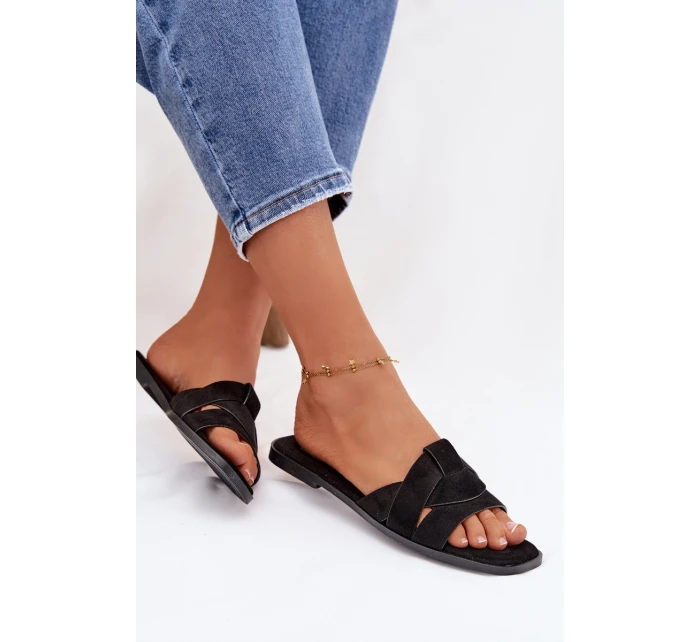 Dámské ploché sandály s pásky Eko semiš Černé model 21943346 - Boto
