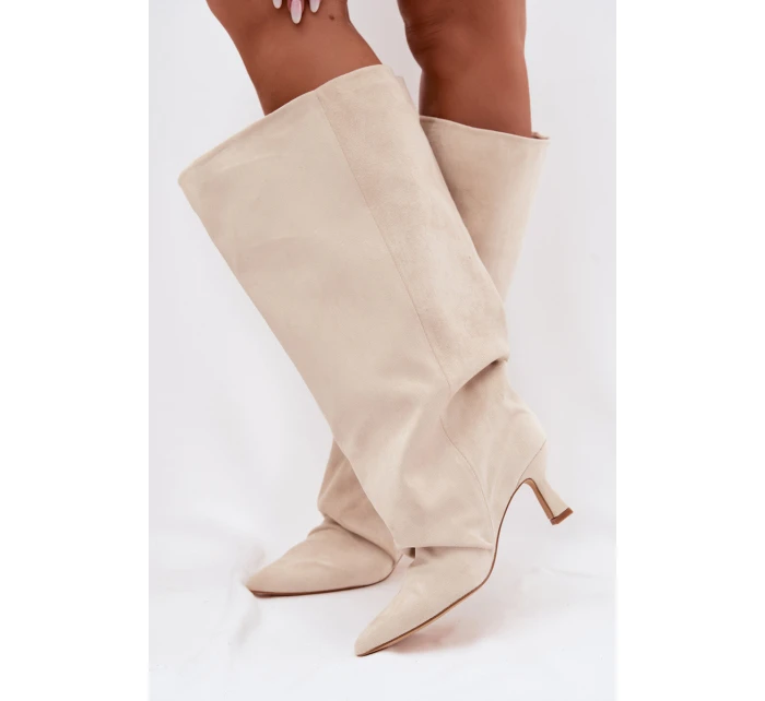 Kozačky s širokou horní částí a žebrováním na podpatku Béžové Harela