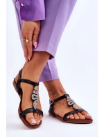 Kožené sandály s ozdobným hadem S.Barski Černá Kožené sandály s ozdobným hadem S.Barski Černá