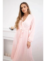 Šaty se svázaným plisovaným lemem pudrově růžová